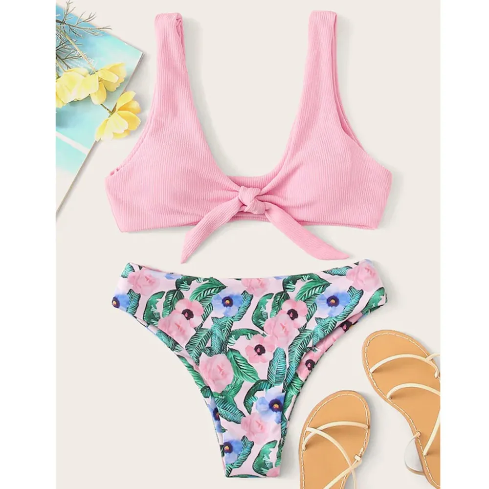 

Bikini Set Women Two Piece Floral Print Push-Up Padded Bra Beach Bikini Set High Waist Swimsuit maillot de bain fille 35#