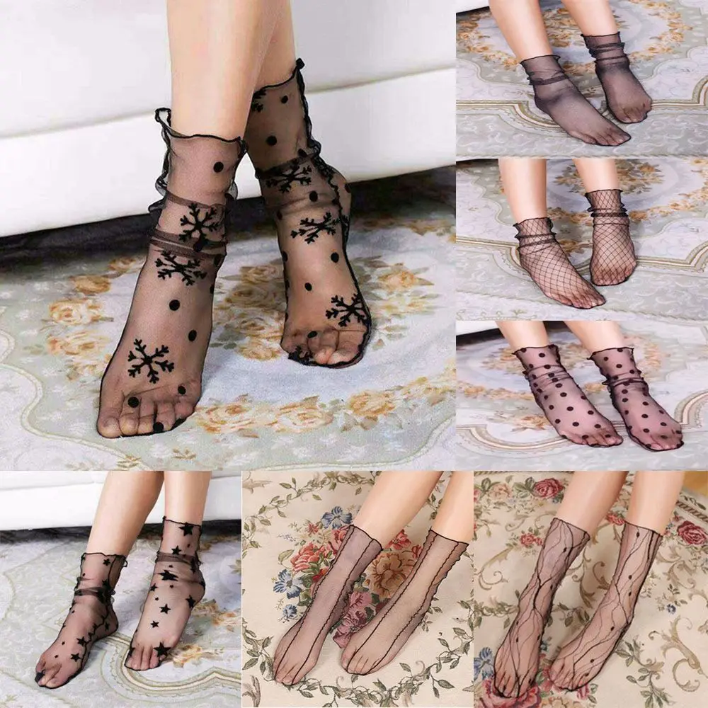 

1 pair NEW Arrivals Women Lace Ruffle Black Ankle Socks Elastic Ultrathin Sheer Short Mesh Socks