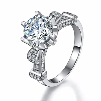 

AU750 Guarantee Solid White Gold Charming 3CT Synthetic Carbon Ring Engagement Women Wedding Classic Jewelry Prongs Setting