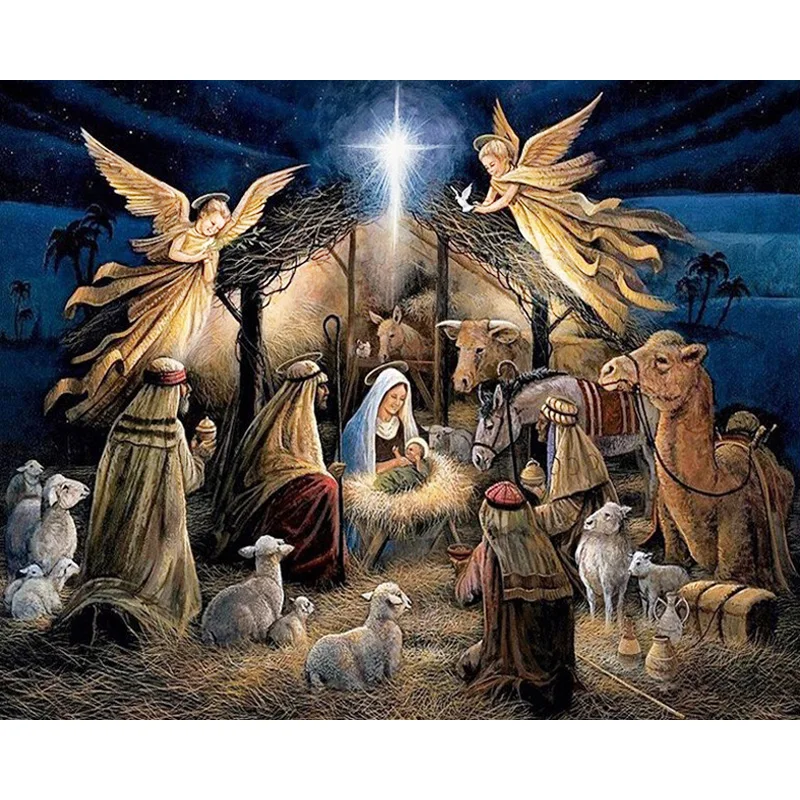 Hari natal  Yesus  lahir gambar  3D diy berlian lukisan cross 