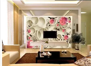 

3D room wallpaper custom mural non-woven wall sticker 3D circle red rose flowers painting photo murals wallpaper for walls 3D