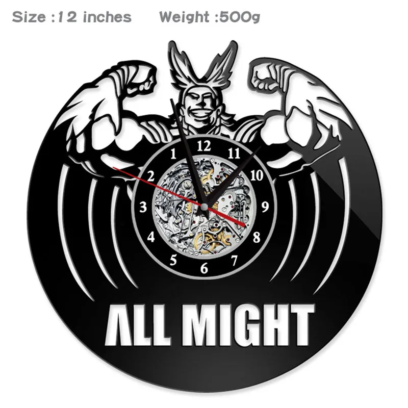 

12" Vinyl Record Wall Clock My Hero Academia Style Clocks for Living Room Silent Vintage CD Hanging Clock