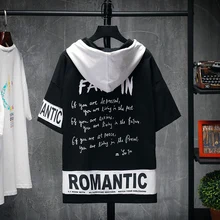 Летние мужские Футболки Уличная крутая хип-хоп футболка с коротким рукавом и капюшоном Мужская модная футболка с буквенным принтом Vete Мужская футболка Homme Camisetas