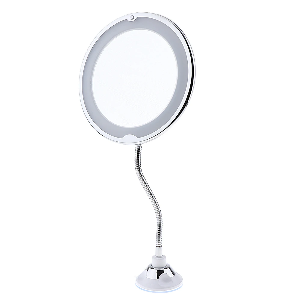 

Wall Mount LED Makeup Mirror, 10x Magnifying Lighted Vanity Extendable Adjustable Gooseneck Bathroom Mirror with Suction Cup