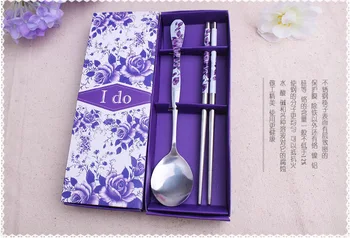

Asian theme wedding party favor gift and giveaways for guest -- porcelain spoons and chopstick in paper box 100sets/lot