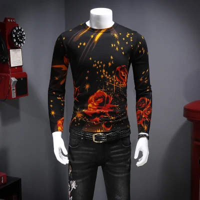 Креативный 3D Цветочный Принт Модный пуловер вязаный свитер осень высококачественный хлопок и модал мягкий свитер мужской m-xxxl - Цвет: as picture