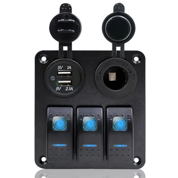 

3 Gang LED Rocker Switch Panel Circuit Breaker Dual USB For RV Car Marine Boat