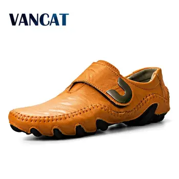 

VANCAT New 2018 Flat Shoes Men's Shoes Men Driving Handmade Genuine Leather Men Casual Shoes Fashion Designer Men Leather Shoes