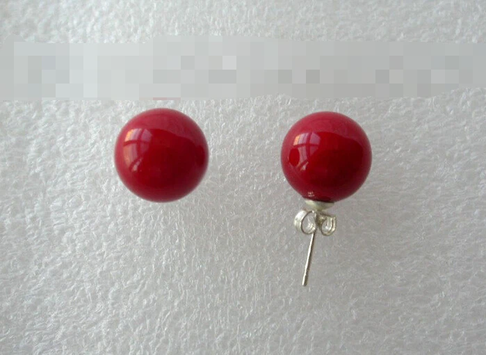 

free shipping 00284 3pc round red south sea shell pearl earrings