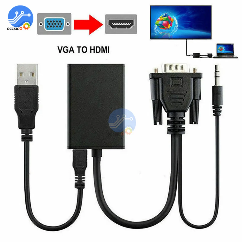 Кабель адаптер HDMI VGA с аудио преобразователем для PS3 PS4 ноутбука ТВ приставки