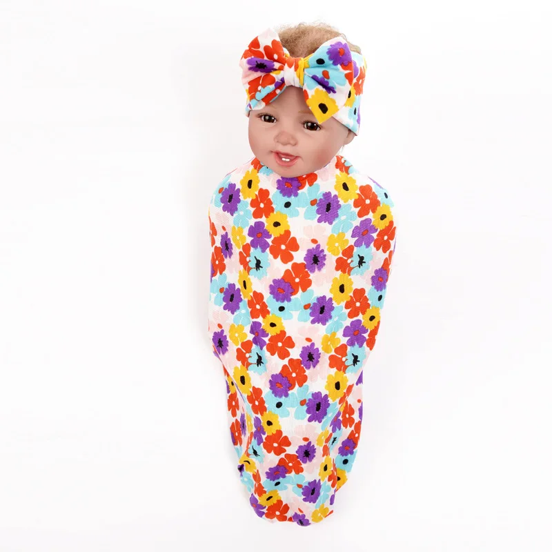 

New Baby Soft Blanket Comfortable Cotton Girl Newborn Blanket 0-12 Month Baby Receiving Blankets Newborn Wrap+Headband set
