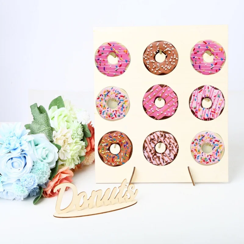 

1pc Wedding Decoration Donut Wall Holds Candy Sweet Cart Ferris Wheel With Stand Wooden DIY Donut Wall