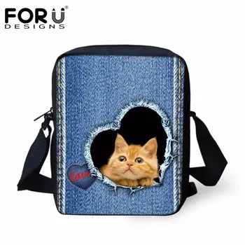 

FORUDESIGNS Handbags Women Luxury Messenger Bags Cute 3D Denim Animal Cat Women's Small Cross Body Bags Handbag Woman Casual Bag
