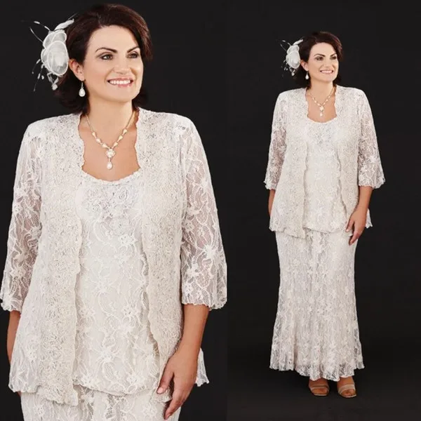 Ann Balon Vintage Lace Tea-length Mother Of the Bride Dresses 2017 Modest Plus Size Three Pieces Mothers Groom Dress mother wedding gowns