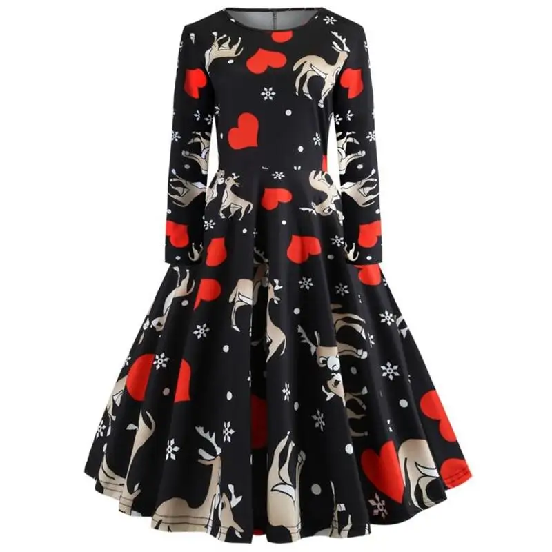 Elegant Women Dress 2018 Autumn Bodycon Long Sleeve A Line Midi Party Dress Floral Print Vintage Christmas Dresses vestidos Elegant Women Dress 2018 Autumn Bodycon Long Sleeve A Line Midi Party Dress Floral Print Vintage Christmas Dresses vestidos