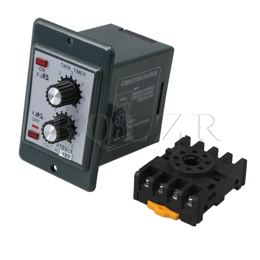 

BQLZR AC12V Delay Timer Repeat Cycle Time Relay Adjustable Time 0-60s Range