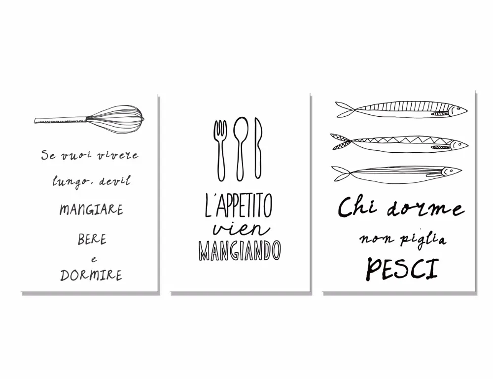 3 Pieces Italian Words Design Painting HD Prints On Canvas Wall Art