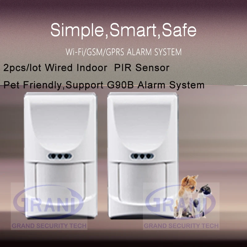 2pcs/lot Wired Indoor Pet Friendly PIR Sensor Motion Detection for GSM