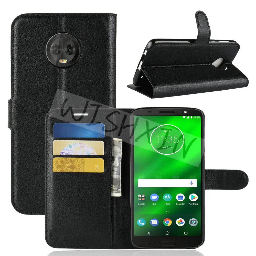Ttianfa Cover per MOTO G6 Play Custodia Flip Cover a Libro [3 Slot per Carte +1 Portafoglio] [Chiusura Magnetica] [Supporto] Antiurto 360° protezione completa PU Pelle 2& Vetro Temperato,Nero