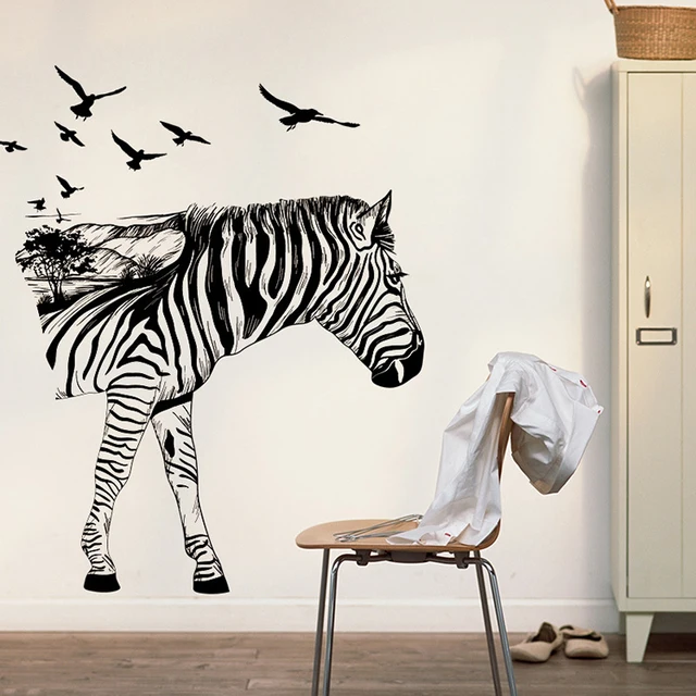 Creative Zebra Birds Large Wall Stickers Decals Kids Room Decor Creative Zebra Birds Large Wall Stickers Decals Kids Room Decor Nursery School Diy Removable