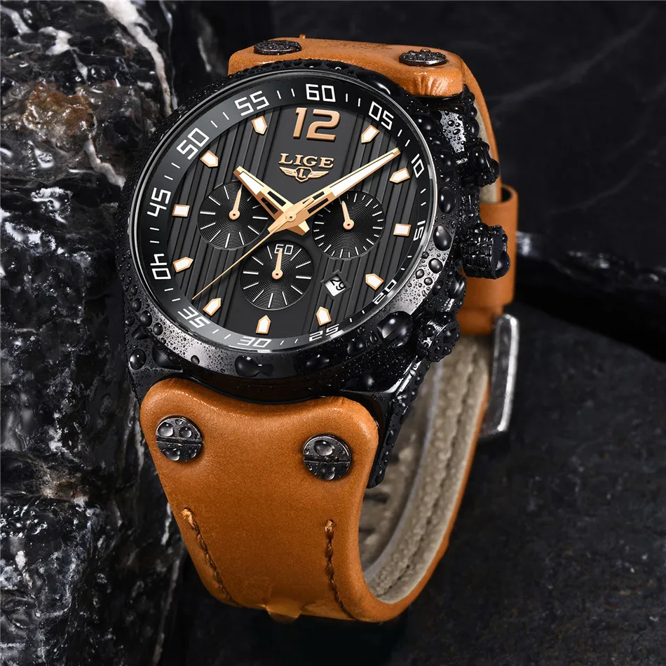 Relogio Masculino LIGE модные спортивные мужские s часы лучший бренд класса люкс водонепроницаемый кожаный ремешок кварцевые наручные часы Мужские часы