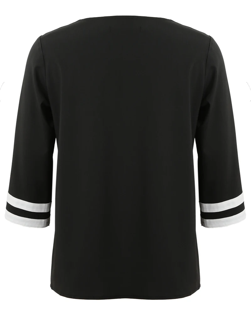 Camiseta cuello pico profundo 3/4 mangas Color bloque rayas Camiseta mujer Sexy suelta Casual Jersey Tops Camiseta femenina 2018 Camiseta cuello pico profundo 3/4 mangas Color bloque rayas Camiseta mujer Sexy suelta Casual Jersey Tops Camiseta femenina 2018