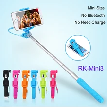 RK-Mini3 Универсальный Портативный Проводной Растягивается Selfie Стик Для iPhone Samsung Galaxy Sony HTC Huawei Xiaomi Придерживайтесь Штатив Монопод