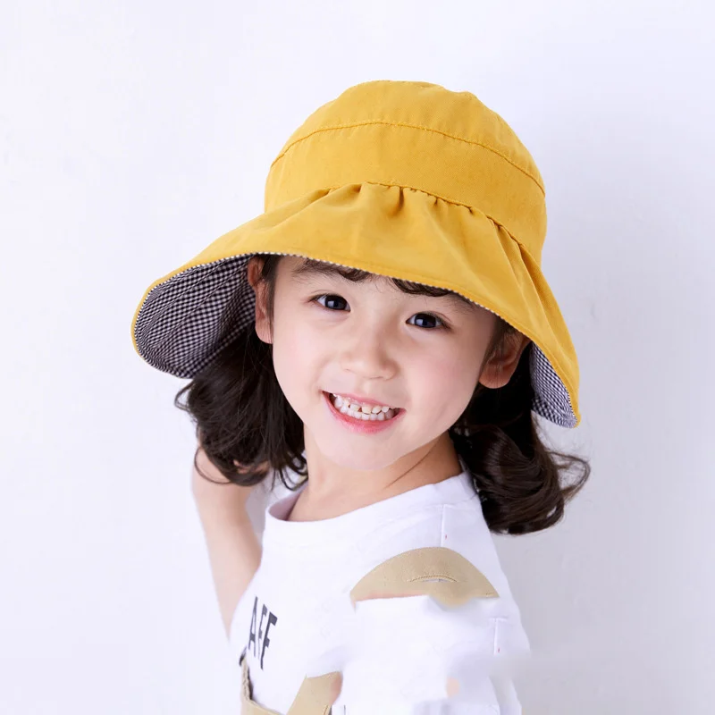 2Empty Hats Kids Boy Bucket Caps Baby Girls Wide Brim Visor Basin Cap Sun Protection Cotton Fisherman Hat for Summer