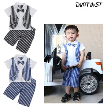 

Dvotinst Baby Boys Clothes Summer Striped Gentleman Formal Uniform Suit 2pcs Set Outfit Infant Event Wedding Birthday Costume