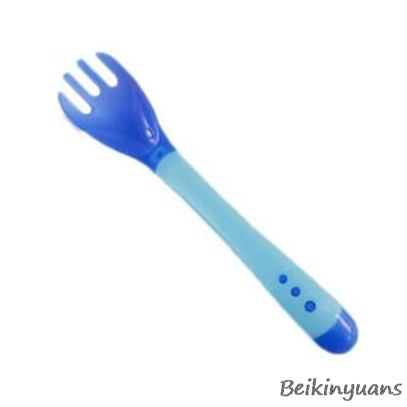 Детская посуда для малышей, миска на присоске, Индукционная ложка для кормления, безопасная миска, набор столовых приборов - Цвет: Blue fork
