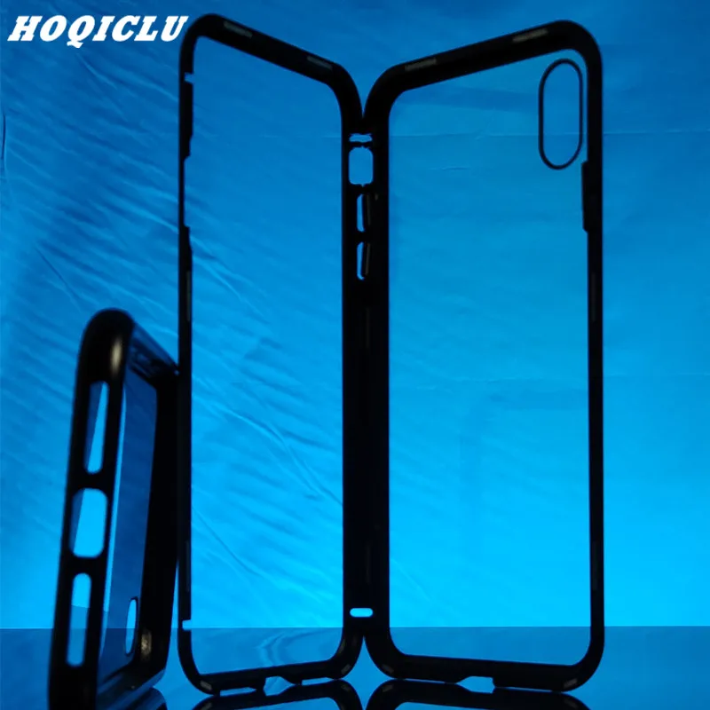 

New Magnetic Adsorption Metal Aluminium Alloy Mobile Case Clear Tempered Glass Back Cover for IPhone XR XS MAX X 8 Plus 7 6 6S
