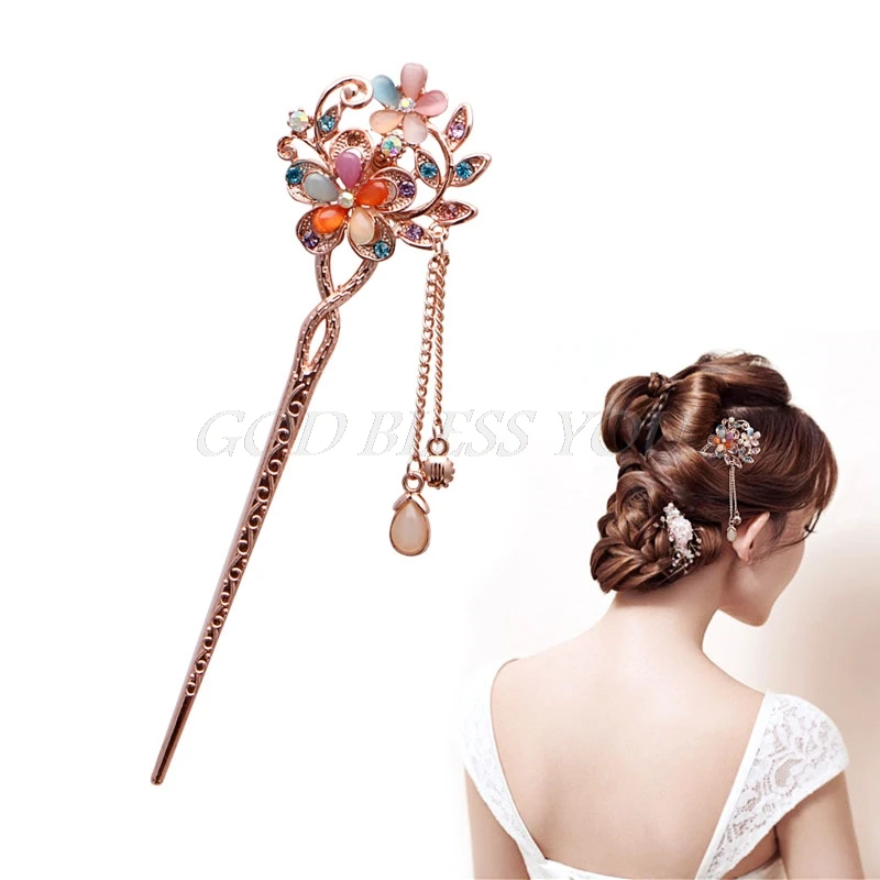 

Elegant Charm Double Flowers Bobby Pin Mixed Color Hairpin Rhinestone Hair Stick NEW SALE