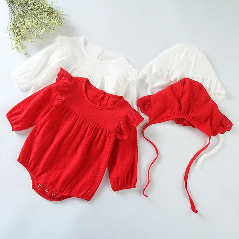 

Baby Girls Clothing Sets Fashion O-Neck Rompers + Hat 2019 Spring Summer Sweet Princess Infant Clothes Baby Girls Rompers