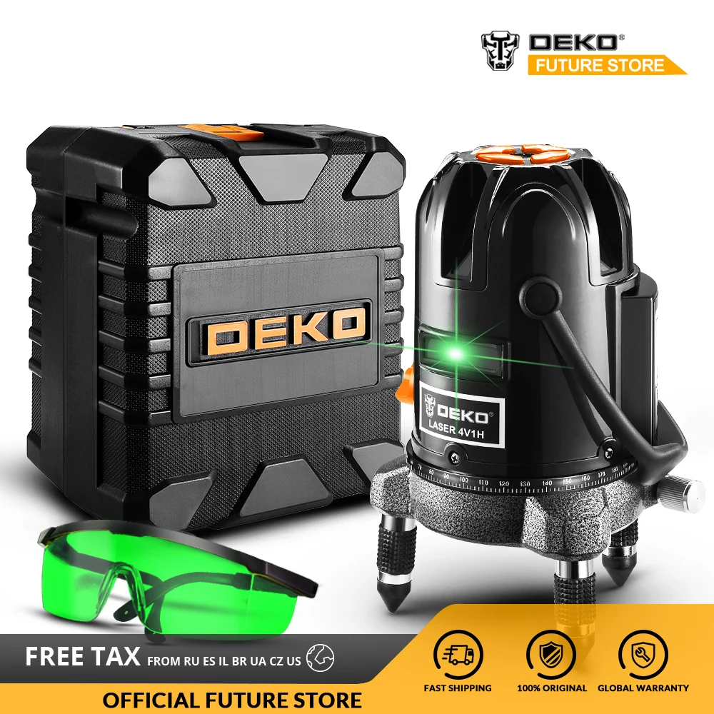 

New Arrival DEKO DKLL501 Self-leveling 5 Line 6 Points Horizontal&Vertical Green Laser Level 360 Degrees Outdoor with Receiver