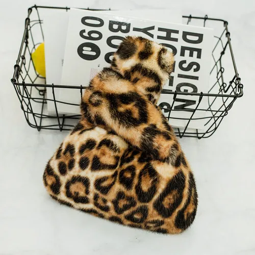 Очень милая детская искусственная меховая сумка, Леопардовый жилет с сердечком, меховая сумка, зимняя Сумочка Сумка-кисет для девочек - Цвет: 5