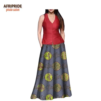 

2018 spring & summer top and skirt set for women AFRIPRIDE sleeveless V-neck top+floor length pleated skirt women set A1826007