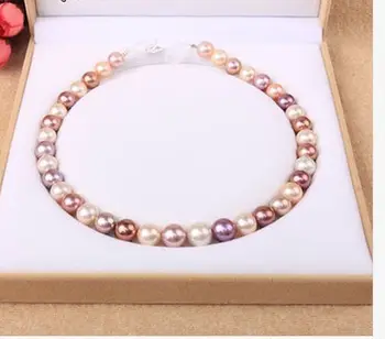

elegant12-14mm south sea round multicolor pearl necklace 18inch 14k