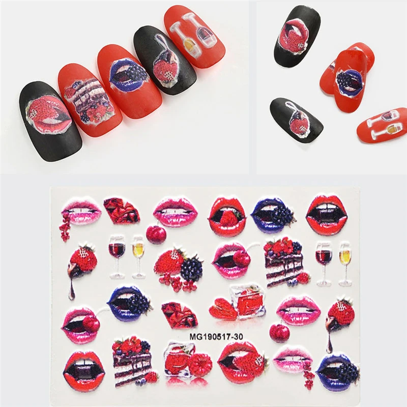 

1Pcs 6D EWater Nail Decal Mouth Lips Series Nail Art Water Transfer Stickers Full Wraps Deer/Lavender Nail Tips DIY