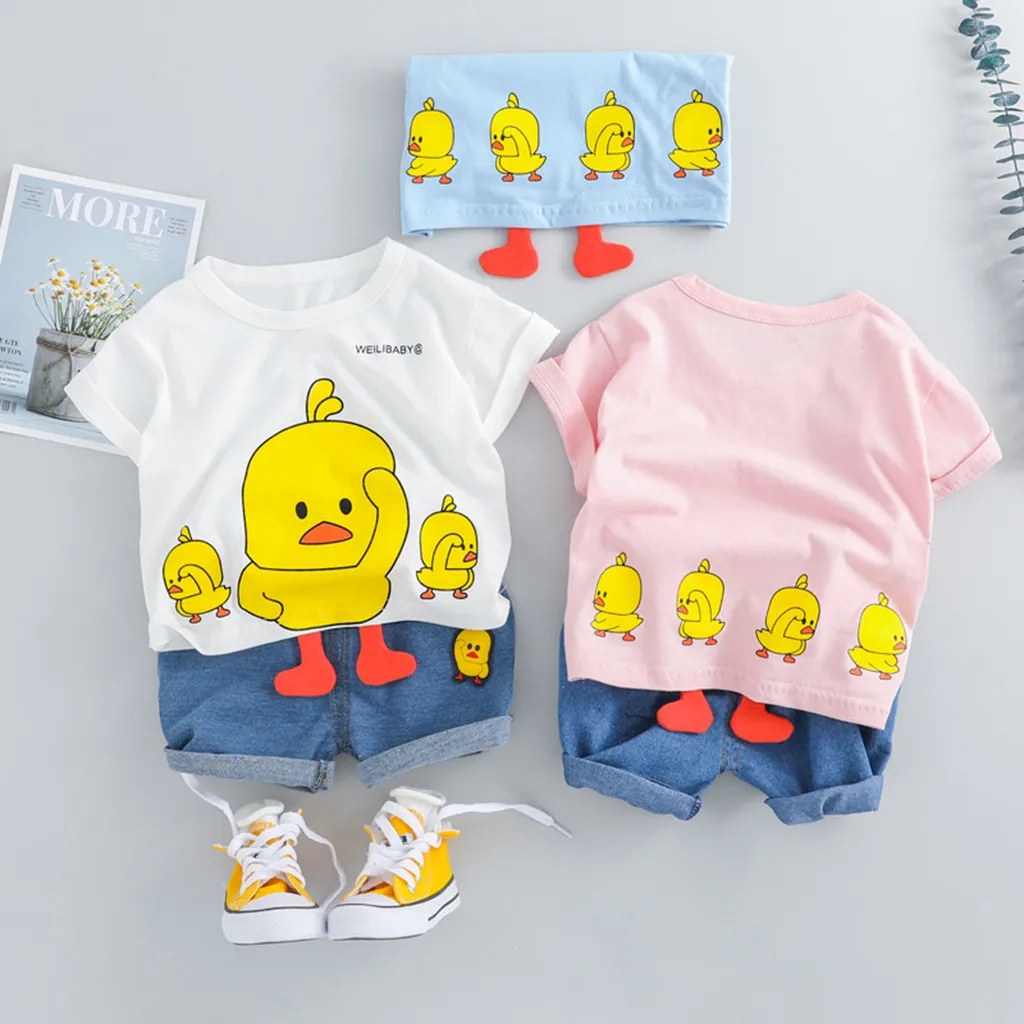 

MUQGEW 2019 Fashion Baby's Sets Cute Cartoon Short Sleeve T-shirt Baby Clothing+Denim Pants baby boy clothes summer bebek giyim