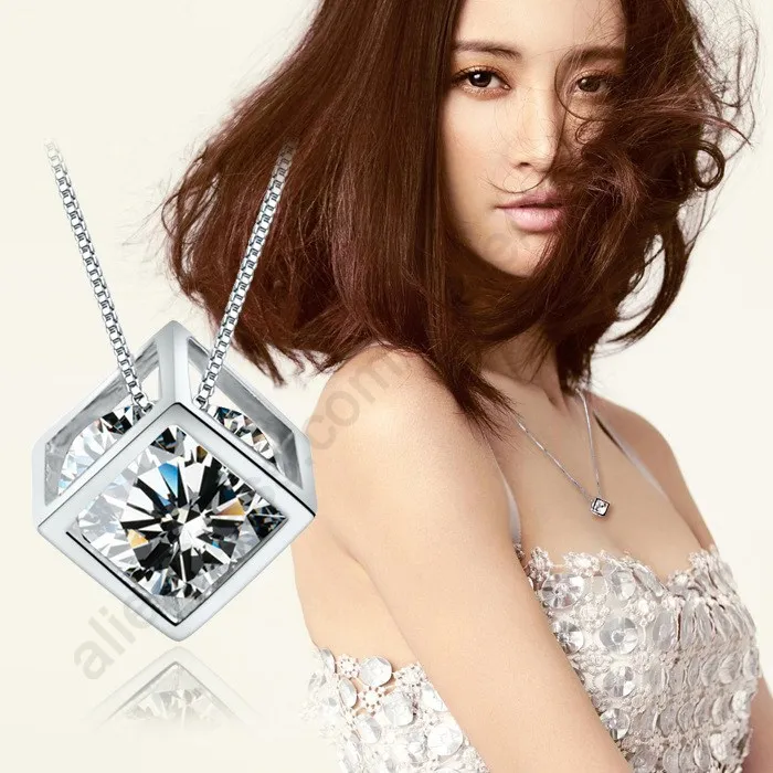 Jemmin Hot Sell Geometric 925 Sterling Silver Squre Figure Pendant Necklace With Clear Crystal Rhineshone Inside For Female - Image 4