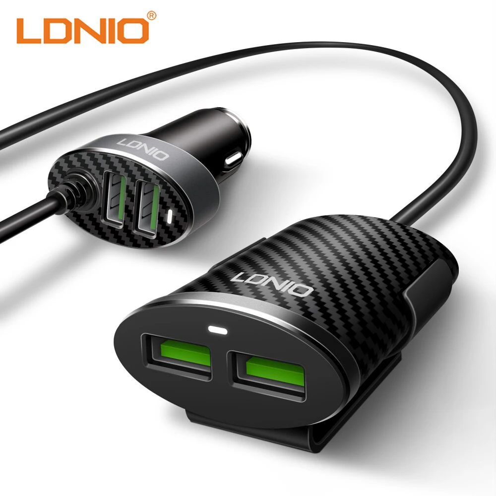LDNIO USB Car Charger For Mobile Phone 5V/5.1A Dual Plug 4 USB Port
