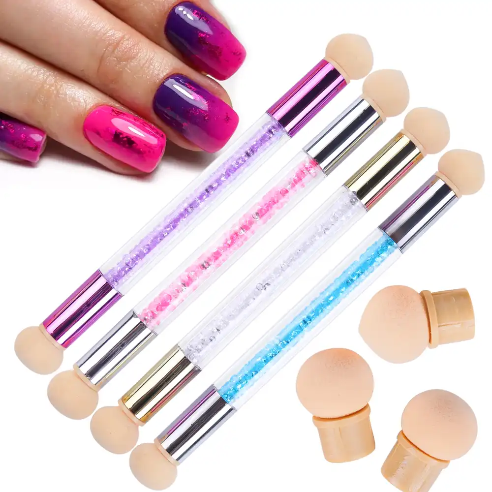 Beach Design Nails Acrylic Nails With Sponge Painted Ombre And
