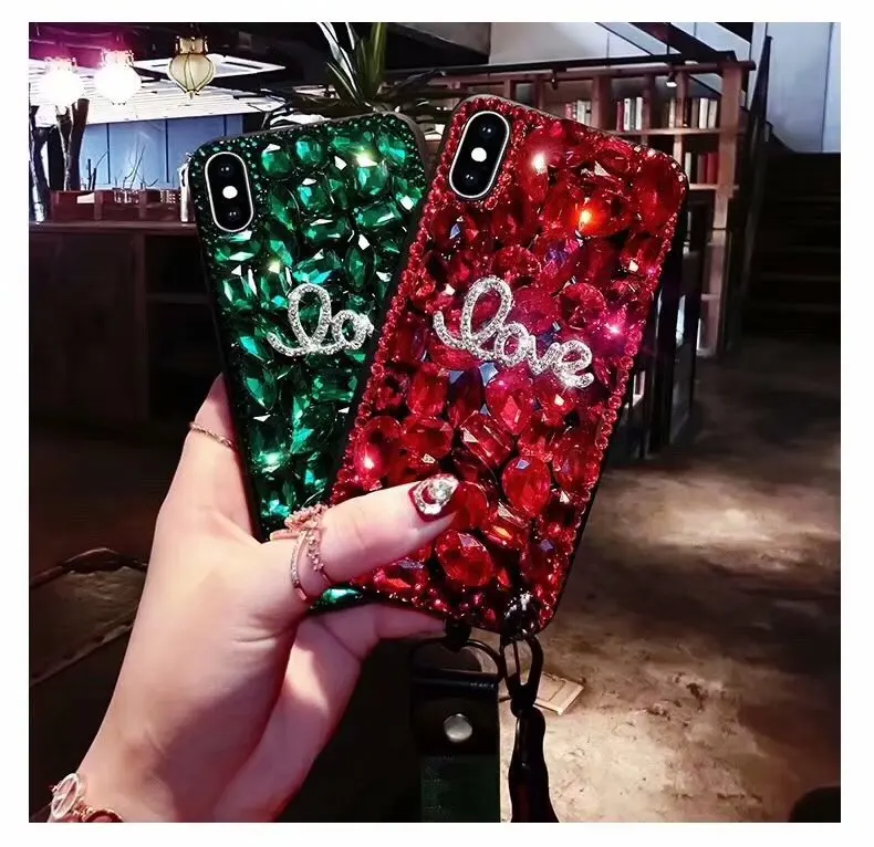 XINGDUO роскошный блестящий большой красный зеленый алмаз для iphone XR X XS MAX DIY Love Rhinestone