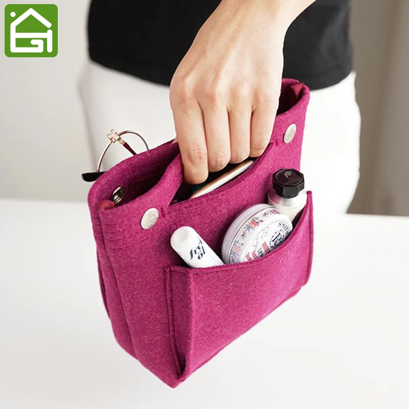 

Felt Insert Makeup Purse Organizer Handbag Cosmetic Travel Bag for Women