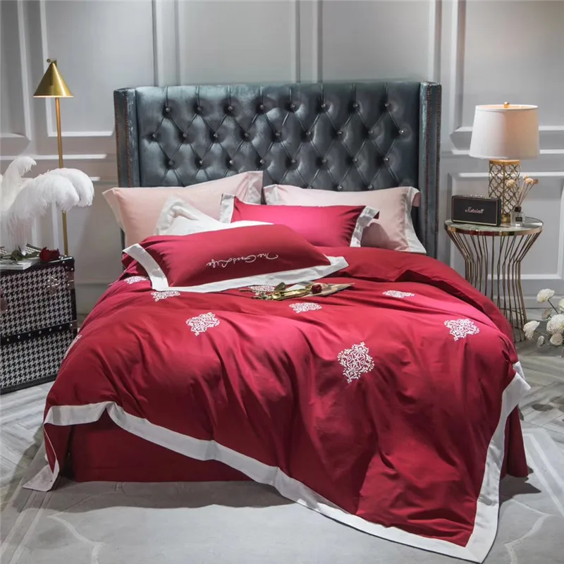 أنيقة التطريز لحاف طقم أغطية طقم سرير قطني الملك الملكة حجم ، لحاف الغطاء ورقة مجموعة غرفة نوم الفراش أغطية سرير