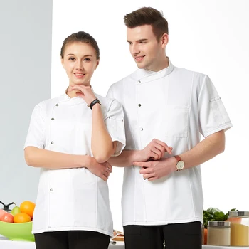 

Hight Quality Unisex White Short-sleeved Chef Top Jacket Restaurant Hotel Work Wear Overalls Kitchen Home Uniform Coat Suits