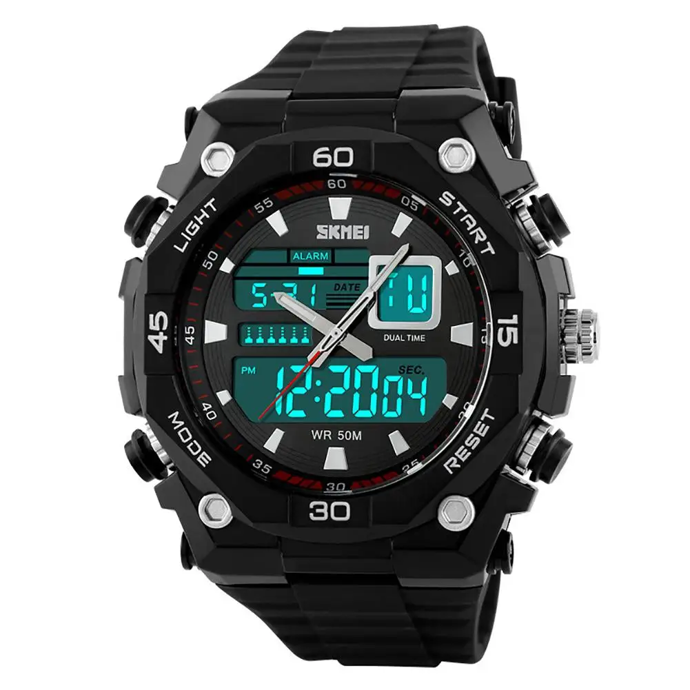 

New Military Men LED Pointer Double Display 50M Waterproof Luminous Wrist Watch