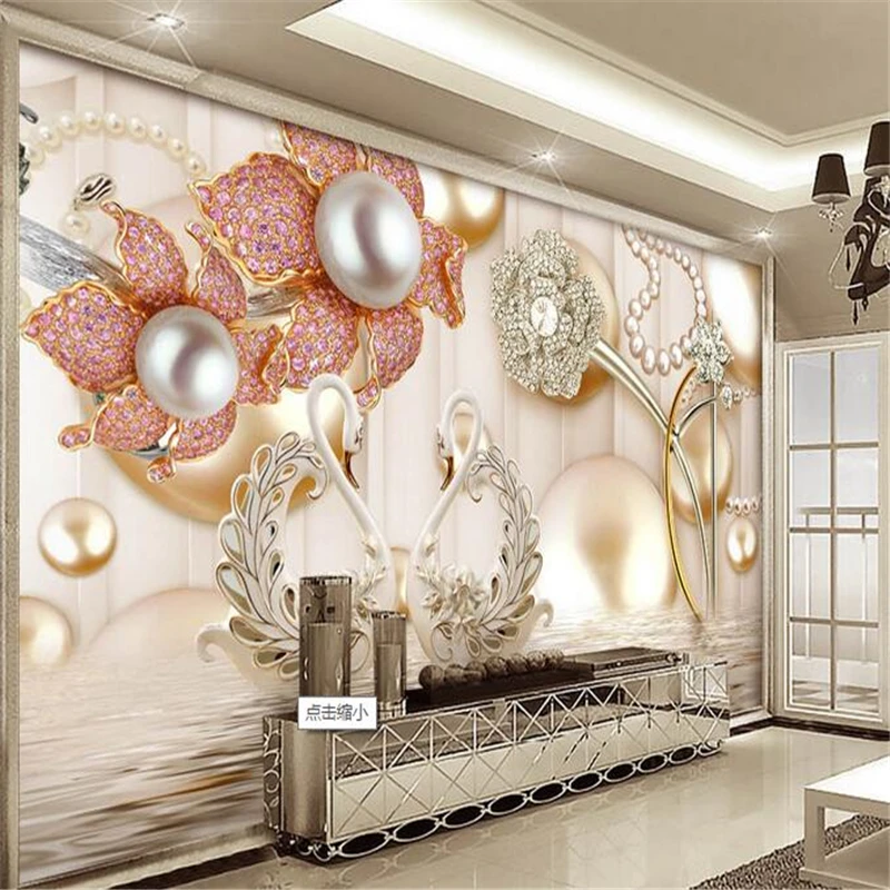 3D Stereo Diamond Swan Je Jewelry modern art non-woven paper papel de parede 3d TV contracted large mural wall papers home decor 3D Stereo Diamond Swan Je Jewelry modern art non-woven paper papel de parede 3d TV contracted large mural wall papers home decor