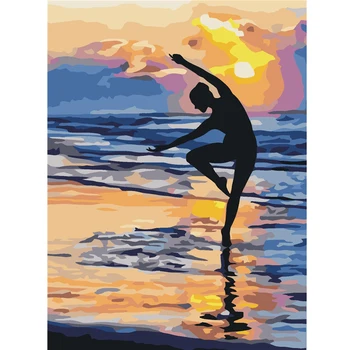 

Painting By Numbers Hand-Painted Frameless Modular Avatar Diy Digital Painting Oil Painting Seaside ballet art wall painting