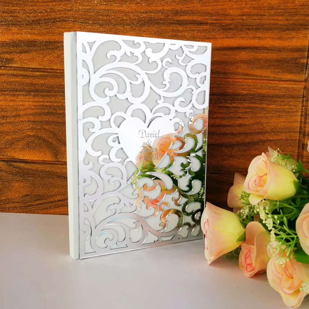 Custom Mr&Mrs Wedding Signature Guest Book White Blank Inner Page Personalized Mirror Books Guest Gifts Wedding Party Decor - Цвет: Оливковый